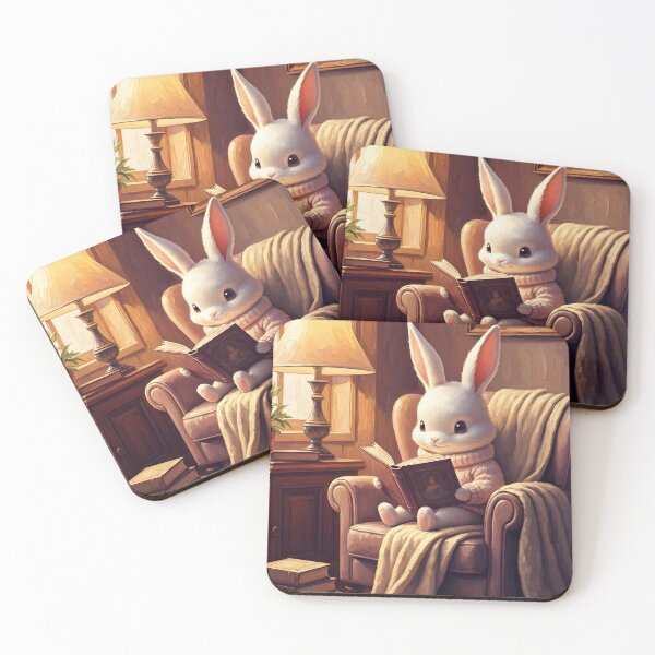 Item preview, Charming Kawaii White Bunny Reading in Cozy Armchair - Cute Book Lover Design | Illustration designed and sold by Pineapple And Cherries.