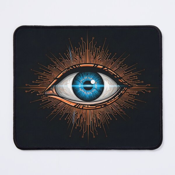 Item preview, Futuristic Cyber Eye Vector – Glowing Blue Iris with Orange Holographic Circuitry designed and sold by Lash Net.