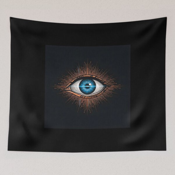 Item preview, Futuristic Cyber Eye Vector – Glowing Blue Iris with Orange Holographic Circuitry designed and sold by Lash Net.