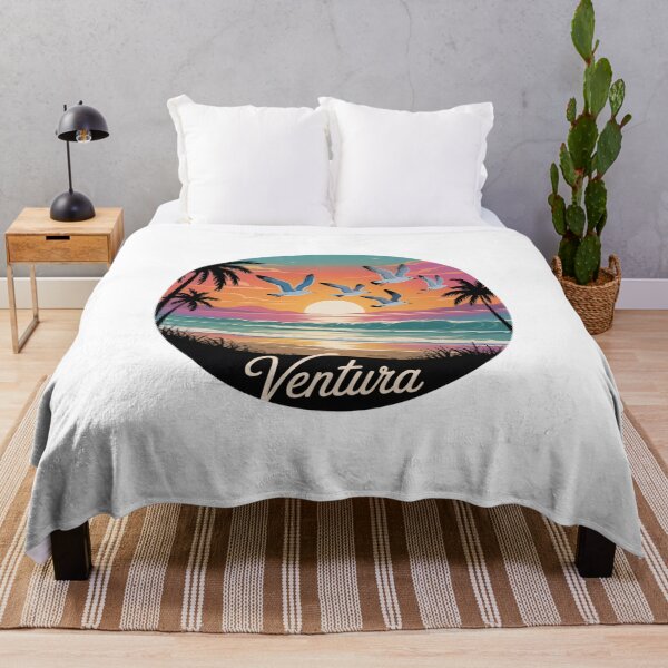 Item preview, Ventura California Sunset Art – Coastal Beach Scene with Seagulls, Palms & Waves designed and sold by CircinusStore.