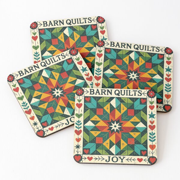 Item preview, Barn Quilt Folk Art – Colorful Geometric Star Pattern with Hearts and Flowers designed and sold by EuropeanPrints.