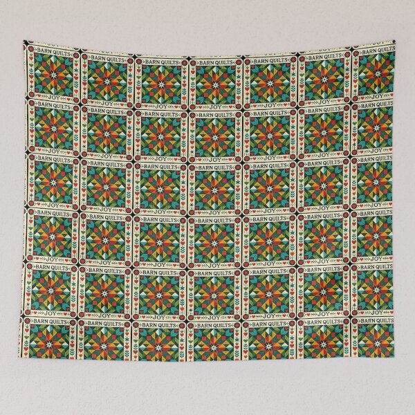 Item preview, Barn Quilt Folk Art – Colorful Geometric Star Pattern with Hearts and Flowers designed and sold by EuropeanPrints.