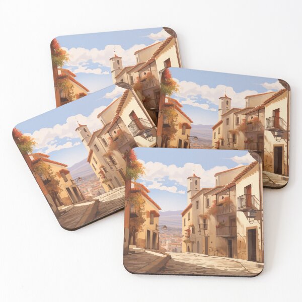 Item preview, Historic Spanish Town Street - Sunny European Landscape with Colorful Buildings - AI Generated Art designed and sold by Anuchartl.