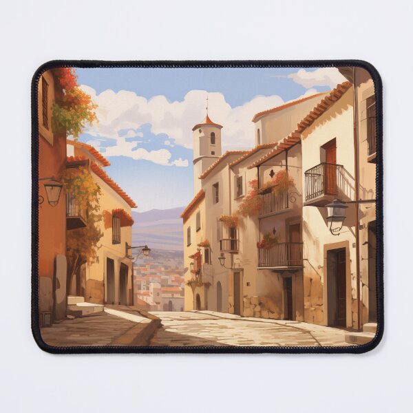 Item preview, Historic Spanish Town Street - Sunny European Landscape with Colorful Buildings - AI Generated Art designed and sold by Anuchartl.