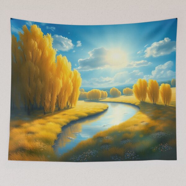 Item preview, "Poplars at Giverny – Claude Monet | "Impressionist Autumn Landscape – Winding River and Golden Trees under Blue Sky, Morning Light", by Frantz Cialec." designed and sold by Ralek.