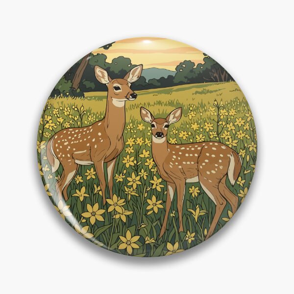 Item preview, Whitetail Doe and Fawn With Yellow Flowers designed and sold by taiche.