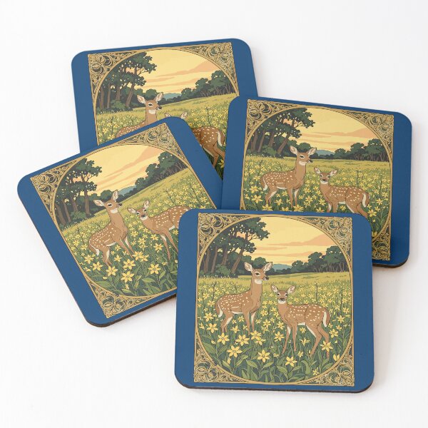 Item preview, Whitetail Doe and Fawn With Yellow Flowers designed and sold by taiche.