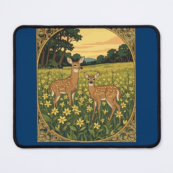 Item preview, Whitetail Doe and Fawn With Yellow Flowers designed and sold by taiche.