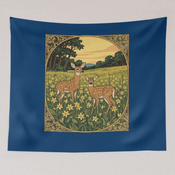 Item preview, Whitetail Doe and Fawn With Yellow Flowers designed and sold by taiche.