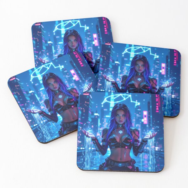 Item preview, Aquarius Cyberpunk Goddess – Neon Water Sorceress in Futuristic City designed and sold by artmanikin.