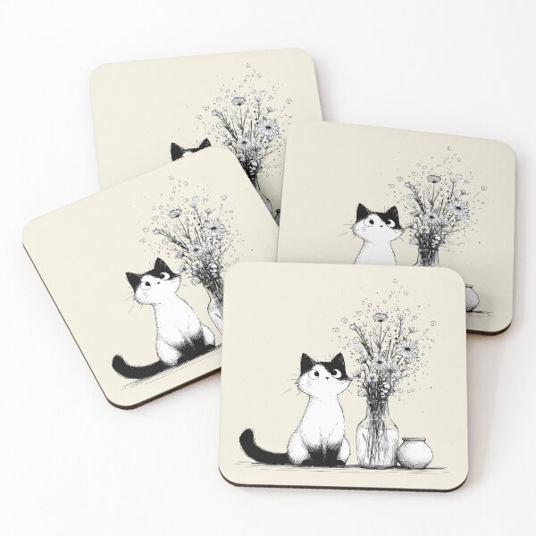 Item preview, Charming Cat and Floral Arrangement designed and sold by Bambooartist.