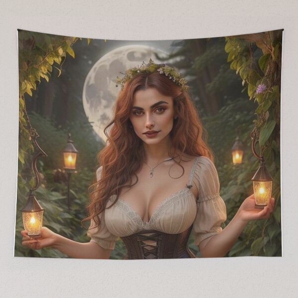 Item preview, Cottagecore Witchcraft – Cozy Magical Woman in Moon Garden designed and sold by MissSaylor.