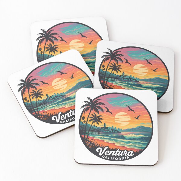 Item preview, Ventura California Retro Sunset Art – Coastal Beach Landscape, Pier and Seagulls Illustration designed and sold by CircinusStore.