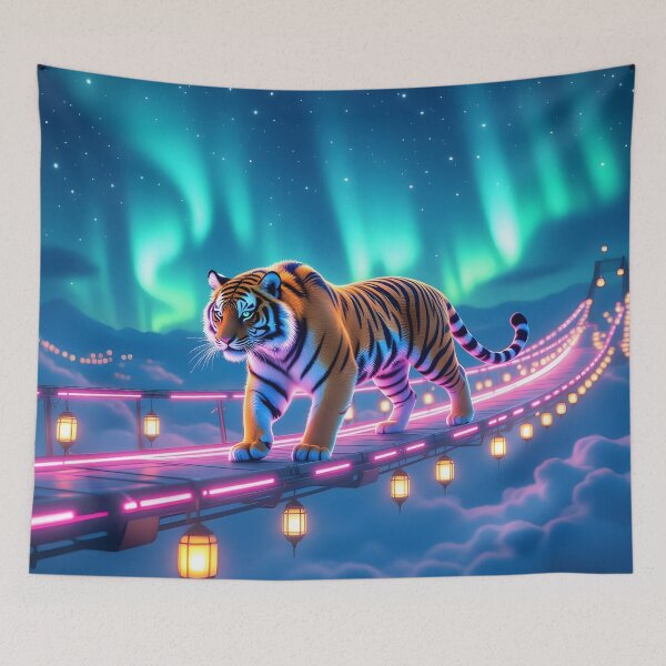 Item preview, Majestic Neon Tiger – Northern Lights Fantasy Wildlife Art designed and sold by artmanikin.