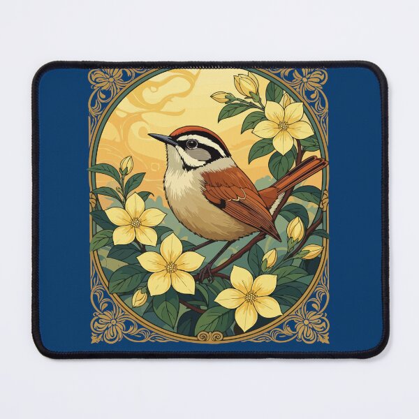 Item preview, Thryothorus Bird Amongst Yellow Jasmine Flowers designed and sold by taiche.