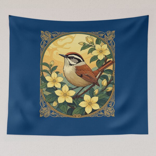 Item preview, Thryothorus Bird Amongst Yellow Jasmine Flowers designed and sold by taiche.