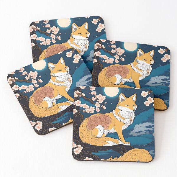Item preview, Nine-Tailed Kitsune – Retro Japanese Woodblock Design designed and sold by Vandy Fullam.