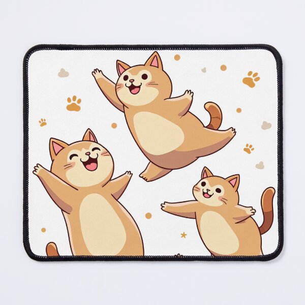 Item preview, Four Playful Chubby Cats Jumping Happily Surrounded by Paw Prints and Stars with Joyful Expressions designed and sold by Mimoshi ⭐⭐⭐⭐⭐.