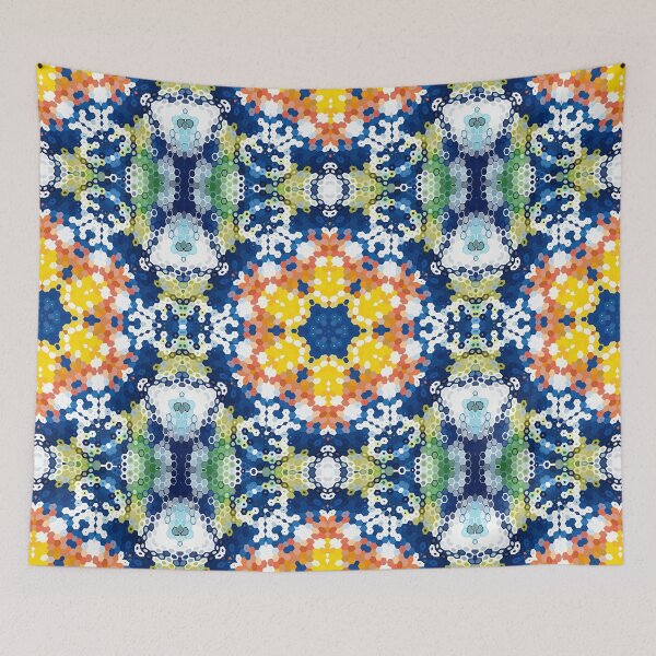 Item preview, Hex Mandala Blue Yellow Orange and Green designed and sold by WormholeOrbital.