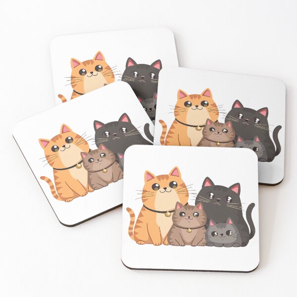 Item preview, Group of Four Cute Cats in Different Colors Sitting Together with Big Eyes and Sweet Happy Faces designed and sold by Mimoshi ⭐⭐⭐⭐⭐.