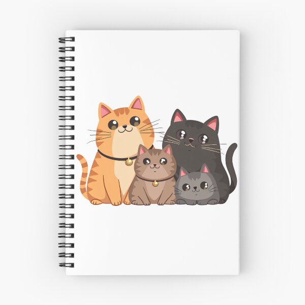 Item preview, Group of Four Cute Cats in Different Colors Sitting Together with Big Eyes and Sweet Happy Faces designed and sold by Mimoshi ⭐⭐⭐⭐⭐.