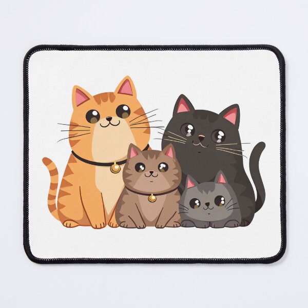 Item preview, Group of Four Cute Cats in Different Colors Sitting Together with Big Eyes and Sweet Happy Faces designed and sold by Mimoshi ⭐⭐⭐⭐⭐.