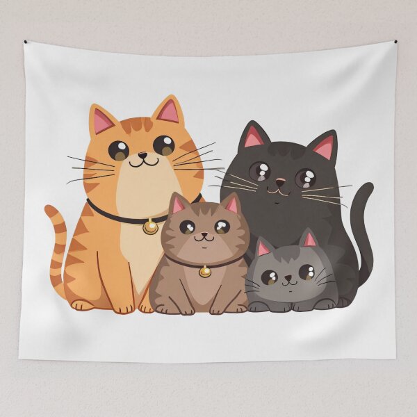 Item preview, Group of Four Cute Cats in Different Colors Sitting Together with Big Eyes and Sweet Happy Faces designed and sold by Mimoshi ⭐⭐⭐⭐⭐.