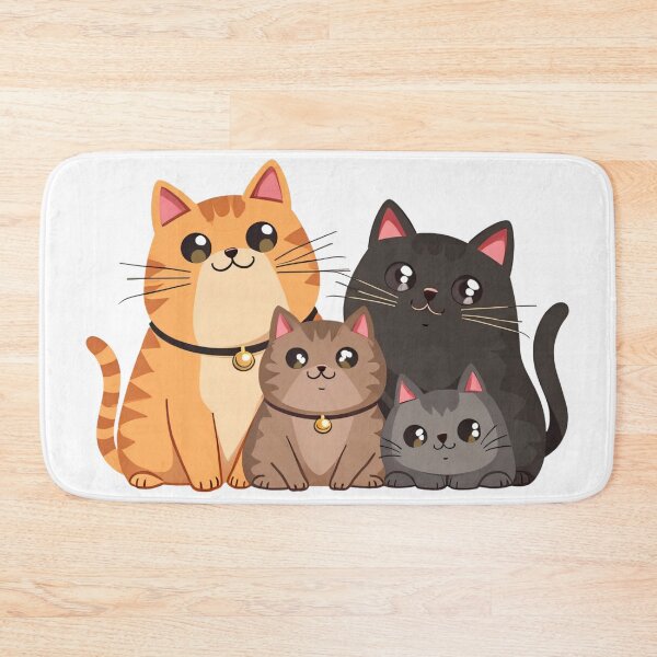 Item preview, Group of Four Cute Cats in Different Colors Sitting Together with Big Eyes and Sweet Happy Faces designed and sold by Mimoshi ⭐⭐⭐⭐⭐.