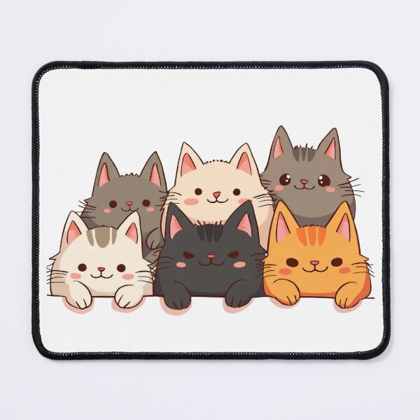 Item preview, Row of Six Cute Chubby Cats in Different Colors Lying Down with Happy Faces and Playful Expressions designed and sold by Mimoshi ⭐⭐⭐⭐⭐.