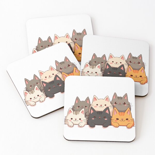 Item preview, Row of Six Cute Chubby Cats in Different Colors Lying Down with Happy Faces and Playful Expressions designed and sold by Mimoshi ⭐⭐⭐⭐⭐.