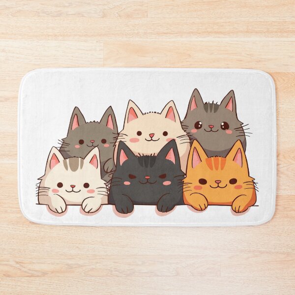 Item preview, Row of Six Cute Chubby Cats in Different Colors Lying Down with Happy Faces and Playful Expressions designed and sold by Mimoshi ⭐⭐⭐⭐⭐.