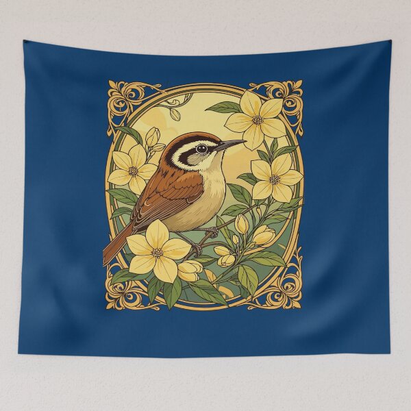 Item preview, Thryothorus Bird Surrounded By Yellow Jasmine Flowers designed and sold by taiche.