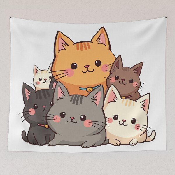 Item preview, Group of Cute Chubby Cats in Various Colors Sitting Together with Happy Faces and Adorable Expressions designed and sold by Mimoshi ⭐⭐⭐⭐⭐.