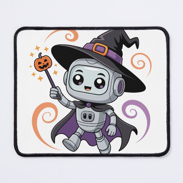 Item preview, Tiny Robot Halloween Witch - Cute AI Wizard with Pumpkin Magic Wand designed and sold by Mr-Slow.