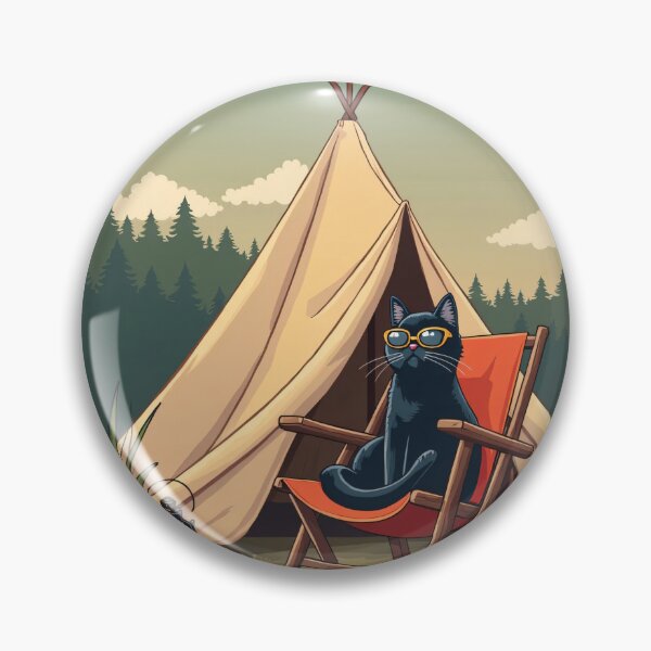 Item preview, Black Cat Wearing Sunglasses Sitting Comfortably Beside Lanterns in Pine Forest Mountains Outdoor Adventure Evening Glow designed and sold by Mimoshi ⭐⭐⭐⭐⭐.