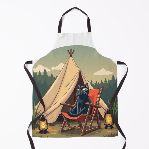 Item preview, Black Cat Wearing Sunglasses Sitting Comfortably Beside Lanterns in Pine Forest Mountains Outdoor Adventure Evening Glow designed and sold by Mimoshi ⭐⭐⭐⭐⭐.