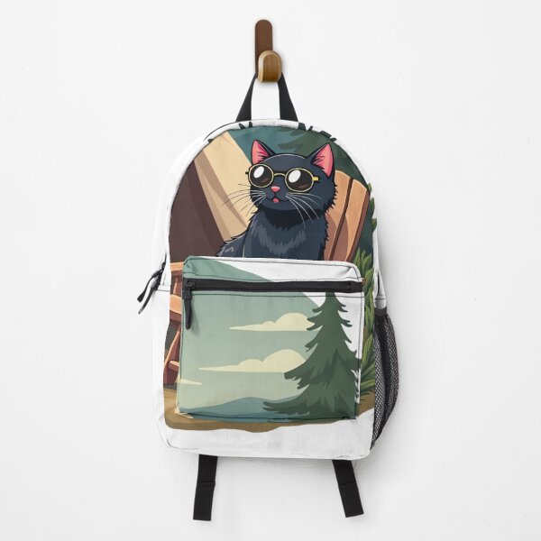 Item preview, Black Cat Relaxing at Campsite with Lantern, Campfire, Pine Trees, Mountains, Sunglasses, Cozy Outdoor Adventure designed and sold by Mimoshi ⭐⭐⭐⭐⭐.