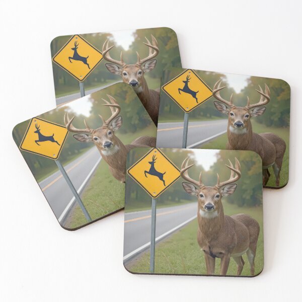Item preview, Big Buck Deer Standing By a Deer Crossing Sign designed and sold by Maria Dryfhout.