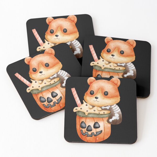 Item preview, Hamster with Pumpkin Latte – Cute Cozy Halloween Art designed and sold by Pe.peach.