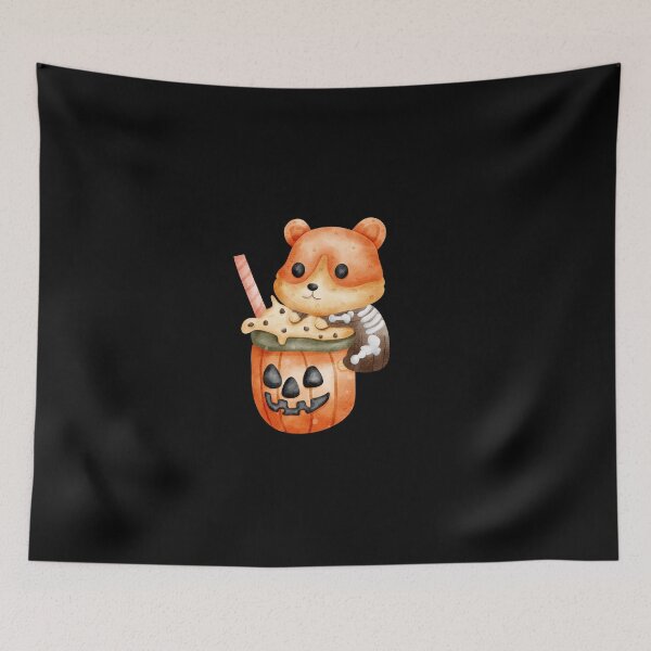 Item preview, Hamster with Pumpkin Latte – Cute Cozy Halloween Art designed and sold by Pe.peach.