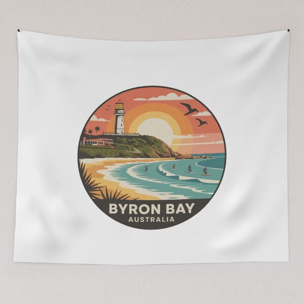 Item preview, Byron Bay Australia Sunrise Lighthouse – Retro Coastal Surf Design designed and sold by CircinusStore.