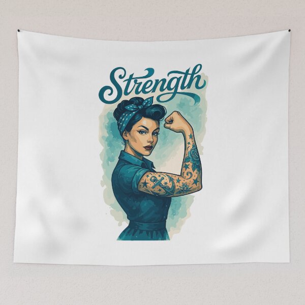 Item preview, Strong woman rockabilly maritime biceps anchor rose gift designed and sold by Pineapple-Tree.