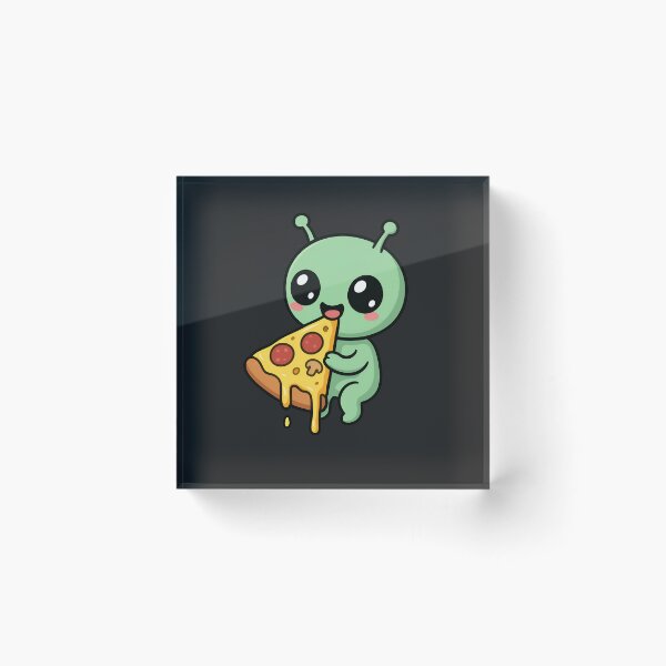 Item preview, Chibi Alien Eating Giant Pizza Slice – Cute Kawaii Space Food Lover Art designed and sold by ColorSplash123.