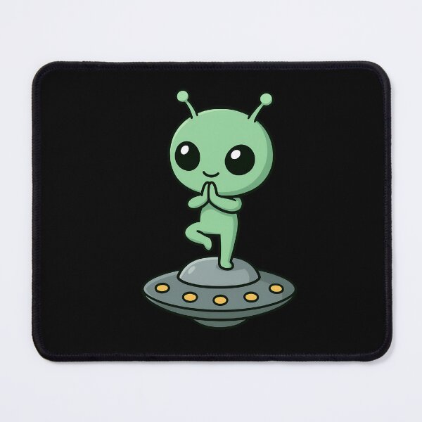 Item preview, Chibi Alien Doing Yoga on Flying Saucer – Cute Kawaii Space Meditation Art designed and sold by ColorSplash123.