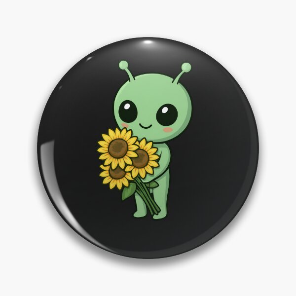 Item preview, Chibi Alien Holding Giant Sunflowers – Cute Kawaii Space Flower Lover Art designed and sold by ColorSplash123.