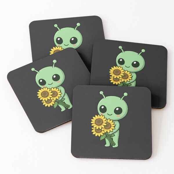 Item preview, Chibi Alien Holding Giant Sunflowers – Cute Kawaii Space Flower Lover Art designed and sold by ColorSplash123.