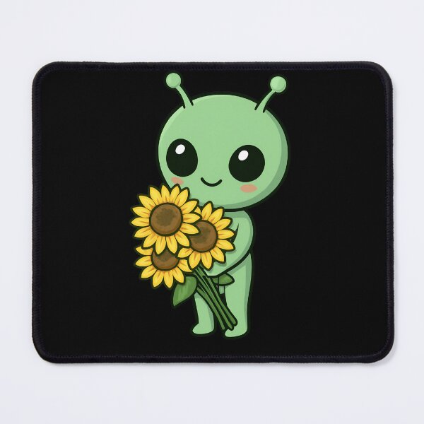 Item preview, Chibi Alien Holding Giant Sunflowers – Cute Kawaii Space Flower Lover Art designed and sold by ColorSplash123.