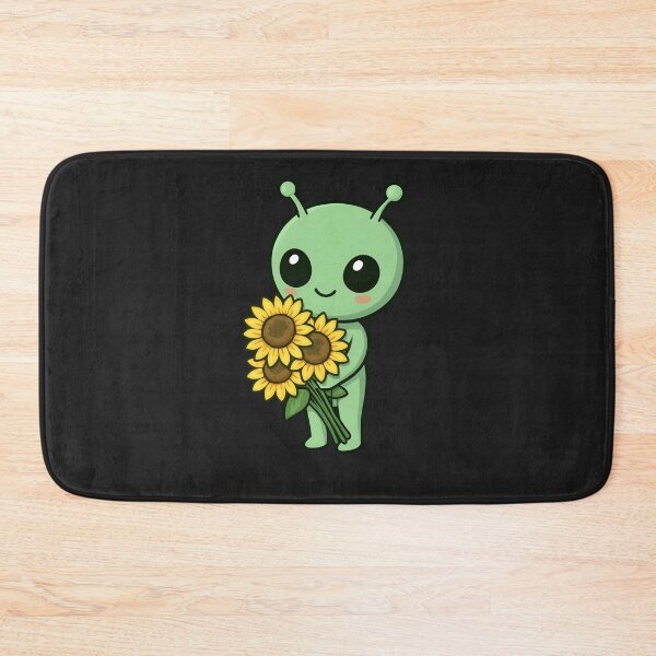 Item preview, Chibi Alien Holding Giant Sunflowers – Cute Kawaii Space Flower Lover Art designed and sold by ColorSplash123.