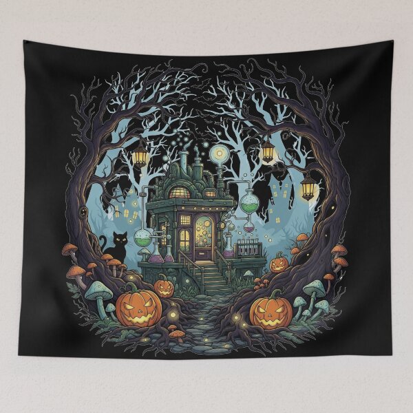 Item preview, Gothic Haunted House with Pumpkins and Skulls designed and sold by meesub.