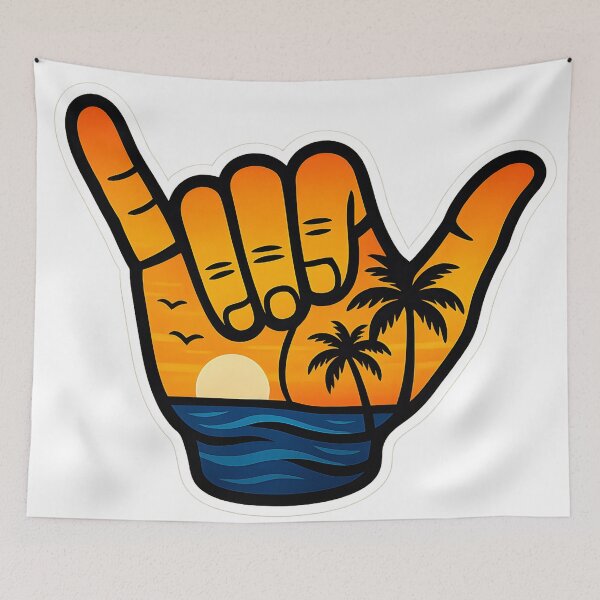 Item preview, Tropical Shaka Hand Gesture - Hawaii Surf Inspired Palm Trees Sunset designed and sold by SassyArtistry.
